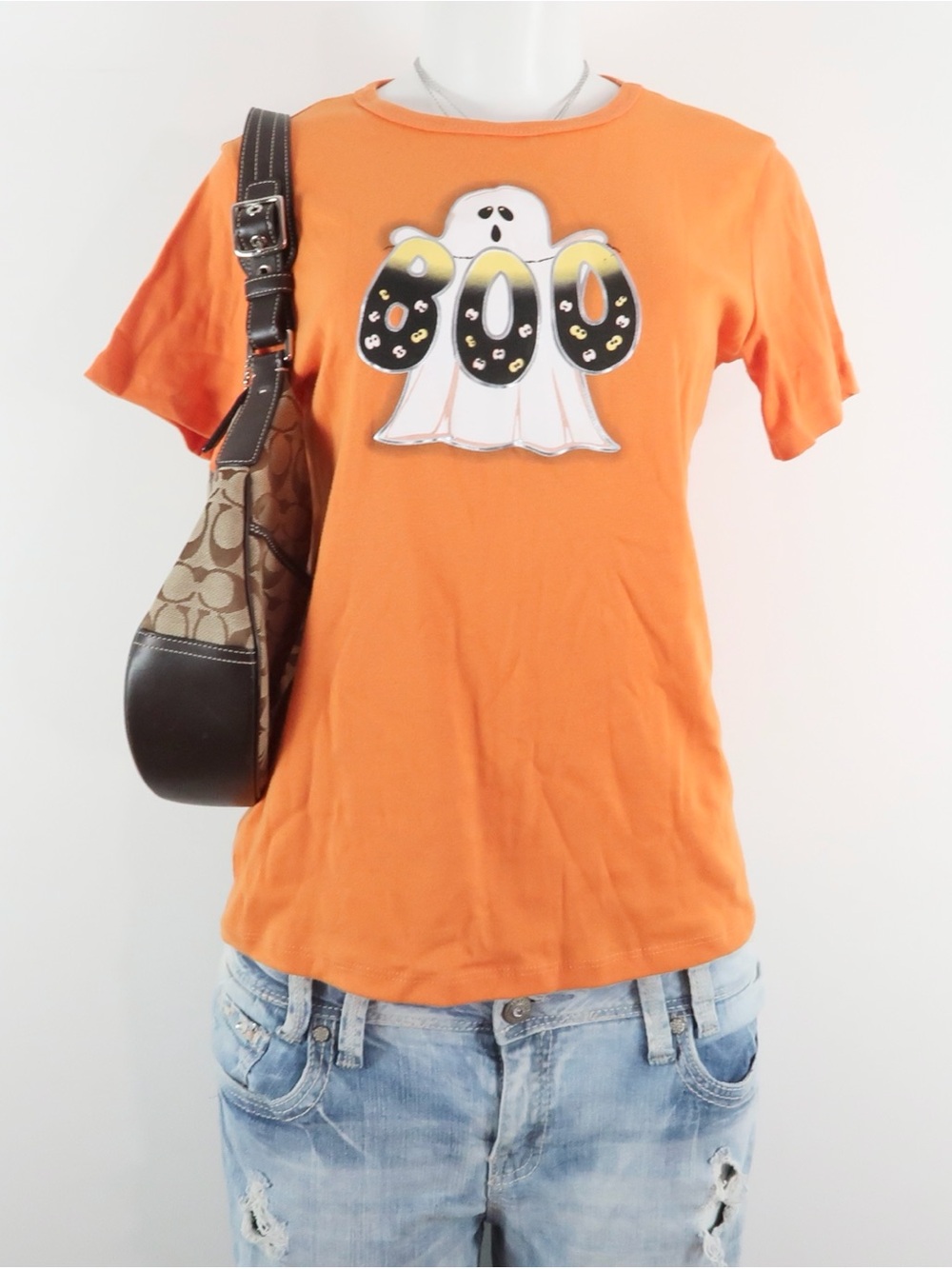 Orange Halloween Ghost 'Boo' Graphic Tee - Women's Top
